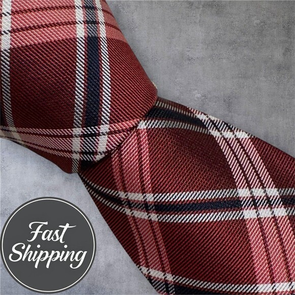 TOMMY HILFIGER Pure Silk Tie Red/Blue Silk Necktie Geometric - Picture 1 of 8